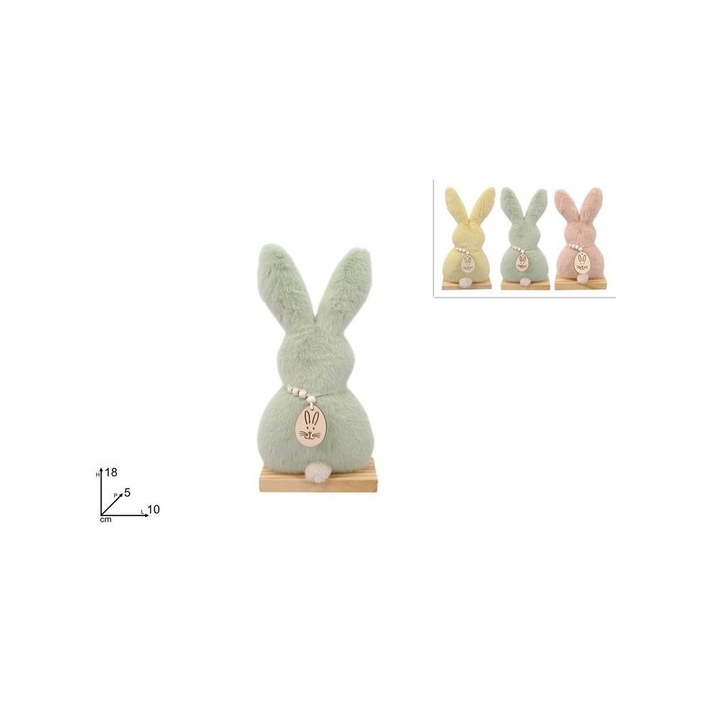 CONIGLIO PELLICCIA 18CM C BASE LEGNO 3COL